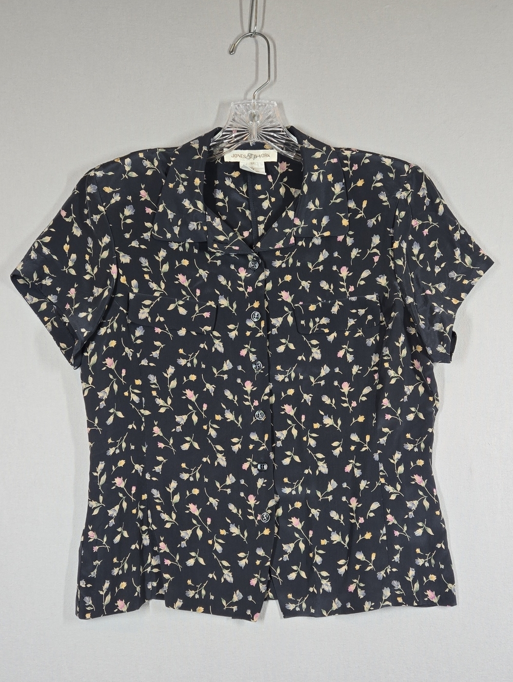 Vintage Jones New York 100% Silk Blouse Women's Size 12 Floral Print